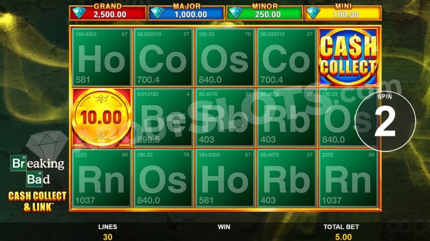 Cash Collect feature with a cash collect symbol on reel five.