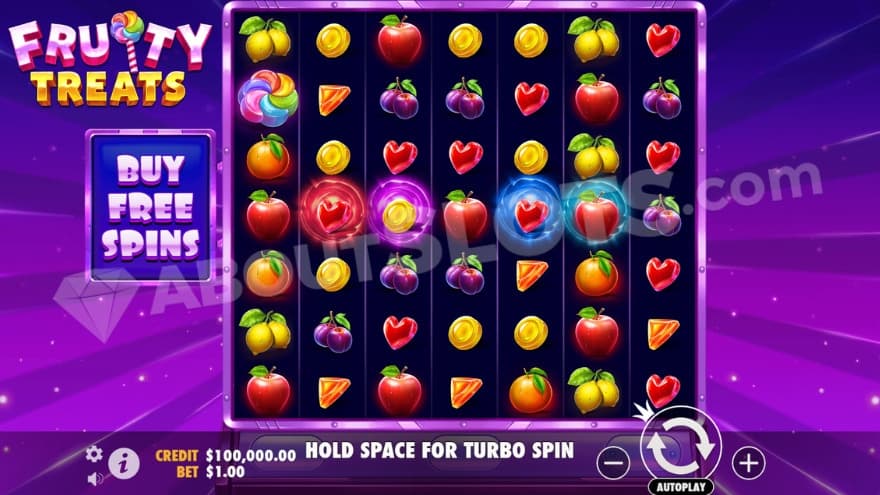 Base game with various fruit symbols on the reels.