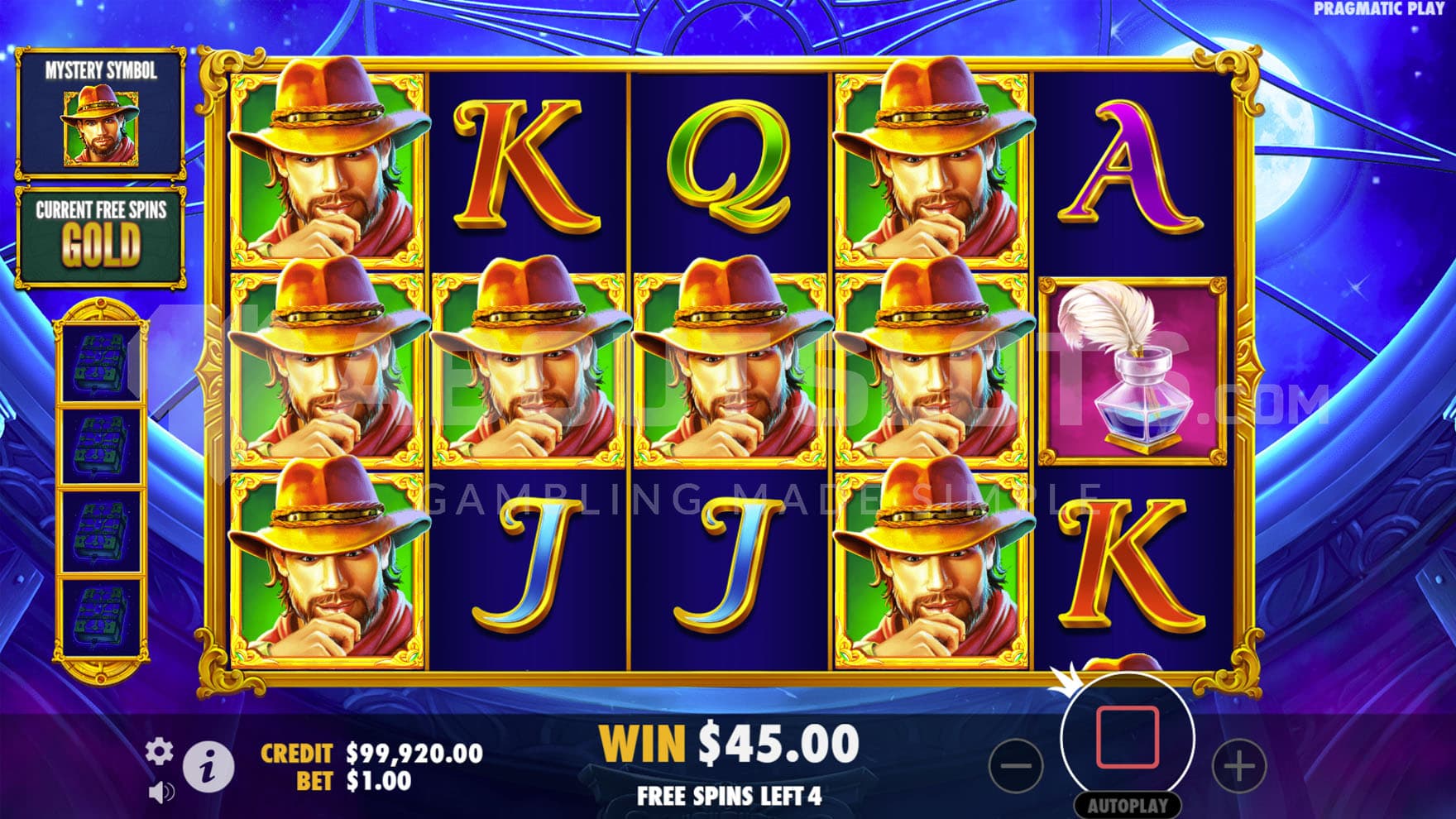 Free Spins bonus in progress with a night-time background and a win formed of the top-paying symbol.