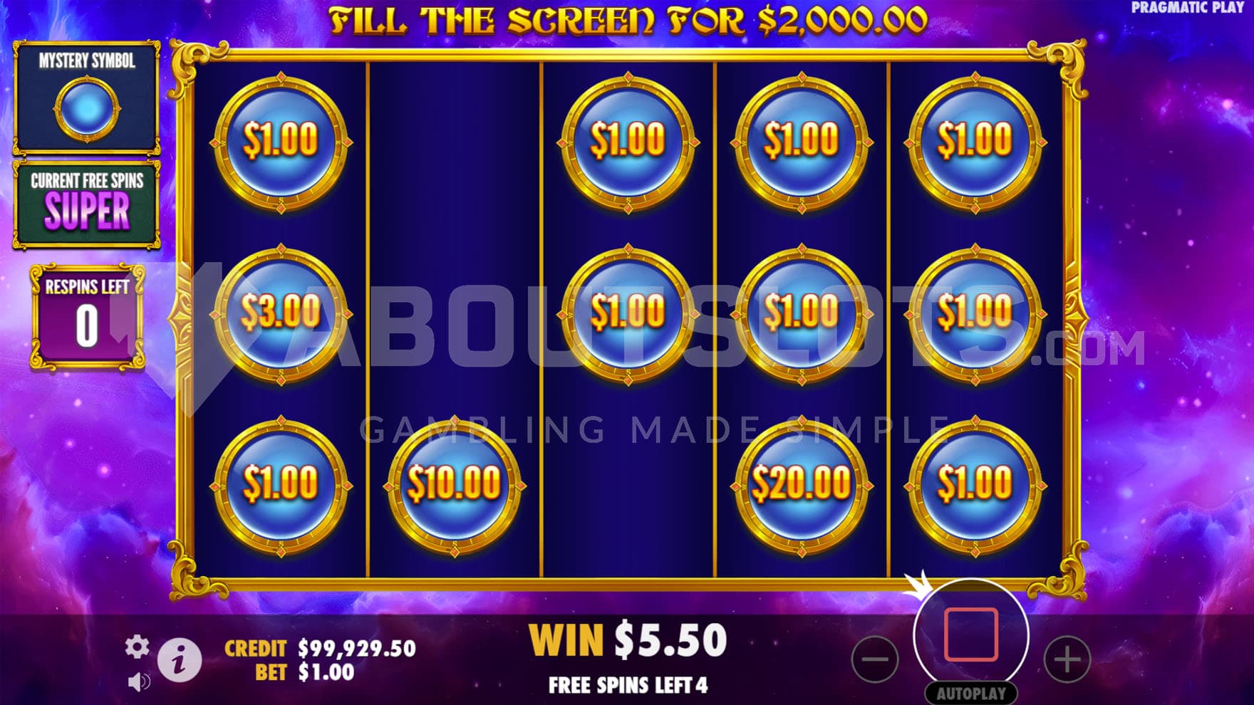Respins feature in progress with multiple cash prizes sticking on the reels.
