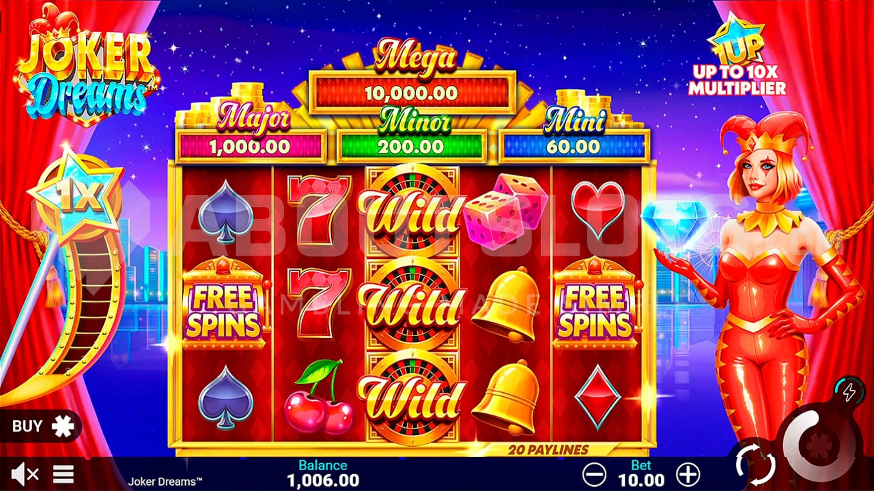 A casino slot with a female Joker next to the reels.