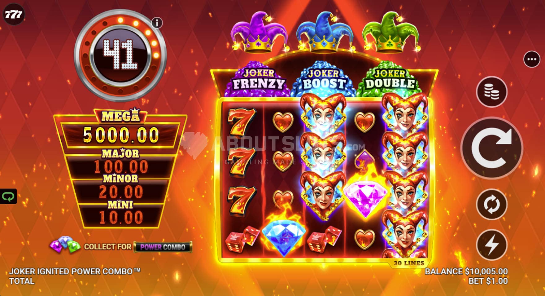 Screenshot of the base game, showing a 5x4 grid on a red, fiery backdrop.