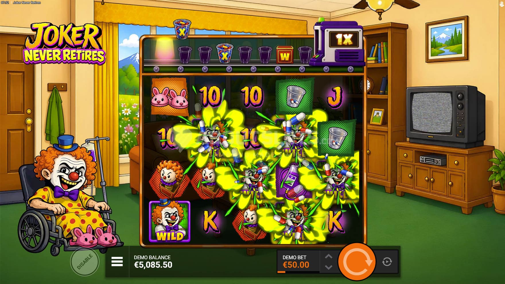 Screenshot of the Daily Dose feature triggered in the base game, adding Wild symbols in random positions.