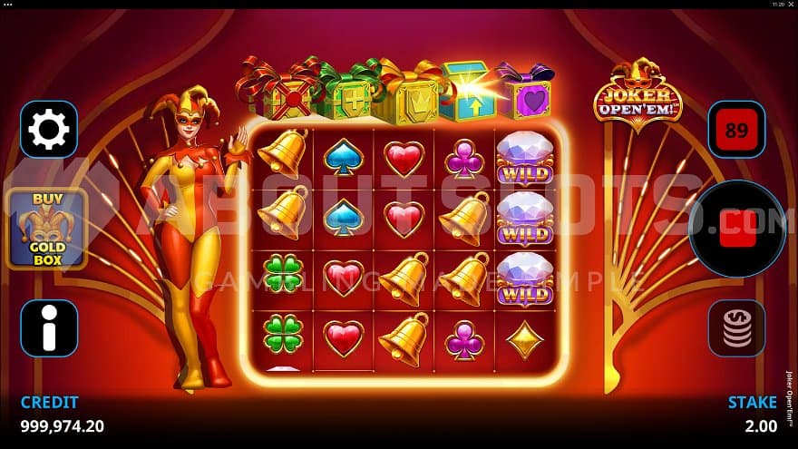 A casino slot with a joker next to the reels.