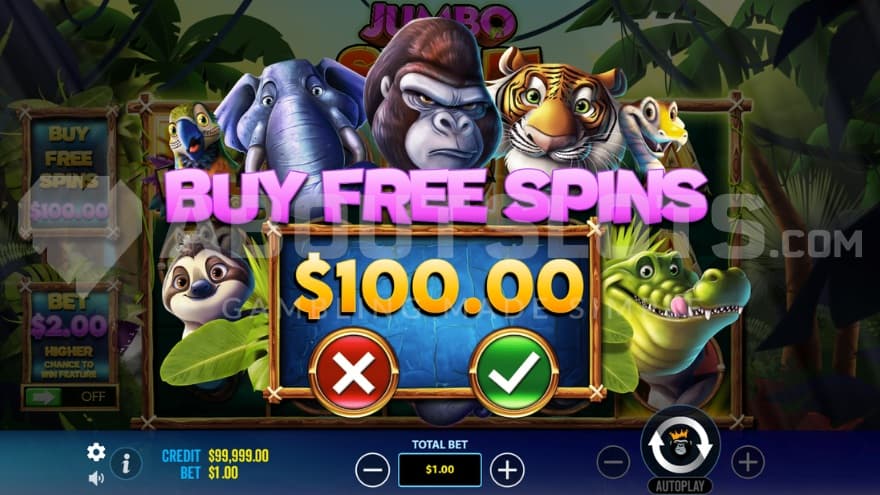 A screen offering the Free Spins for 100x the bet.