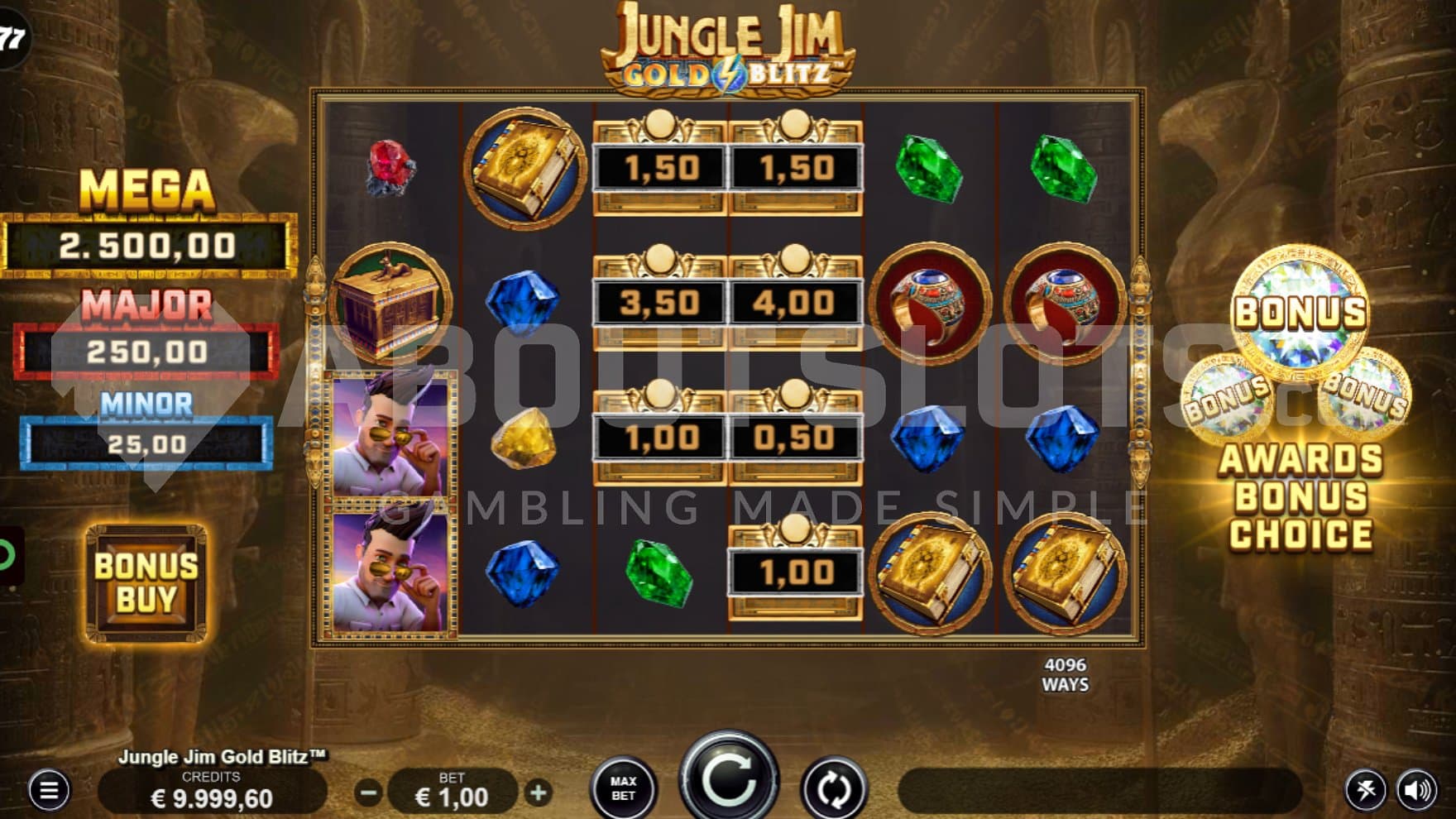 A casino slot with five reels.