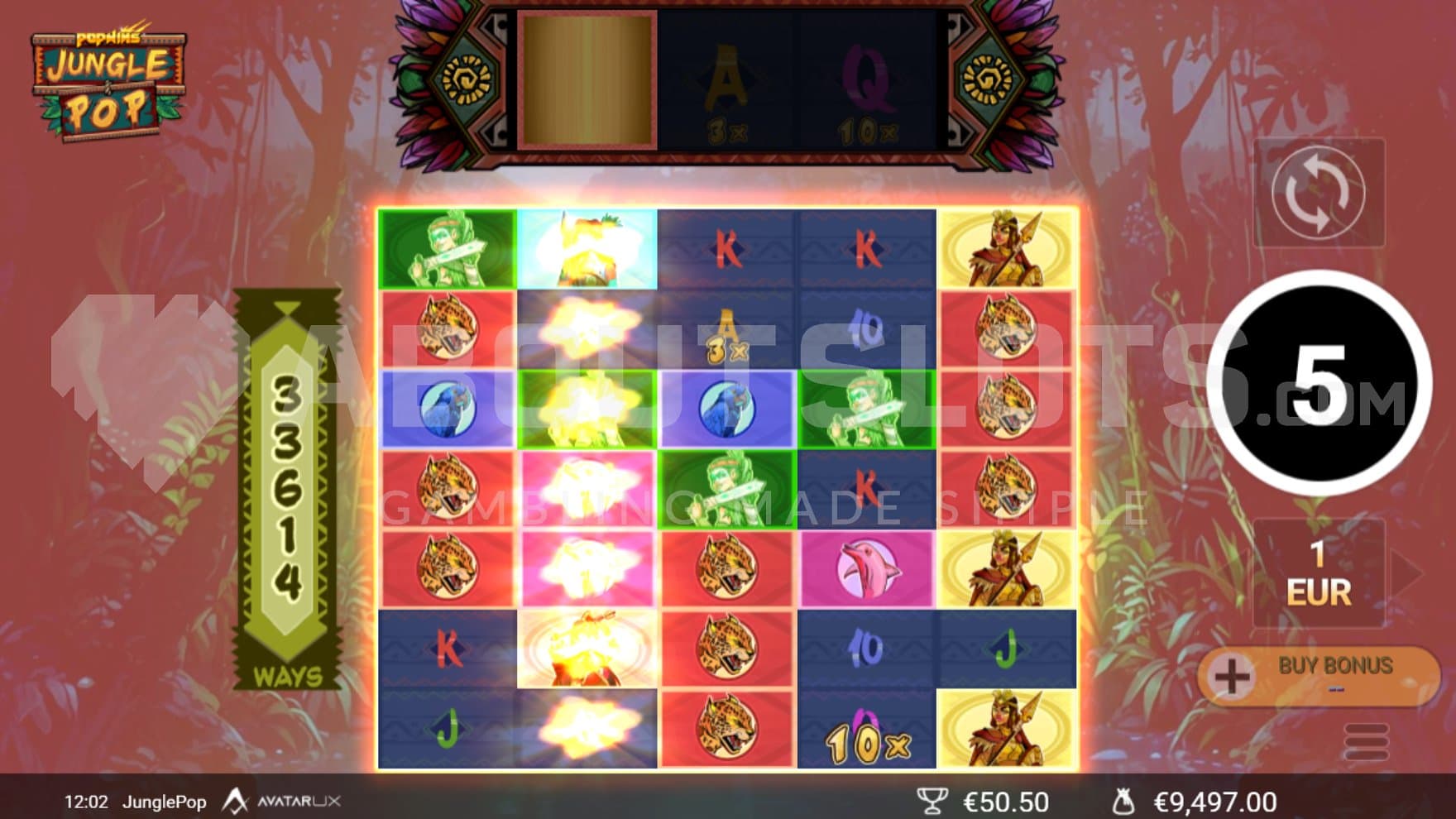 Fifth spin in the Free Spins feature with 33,614 ways to win.