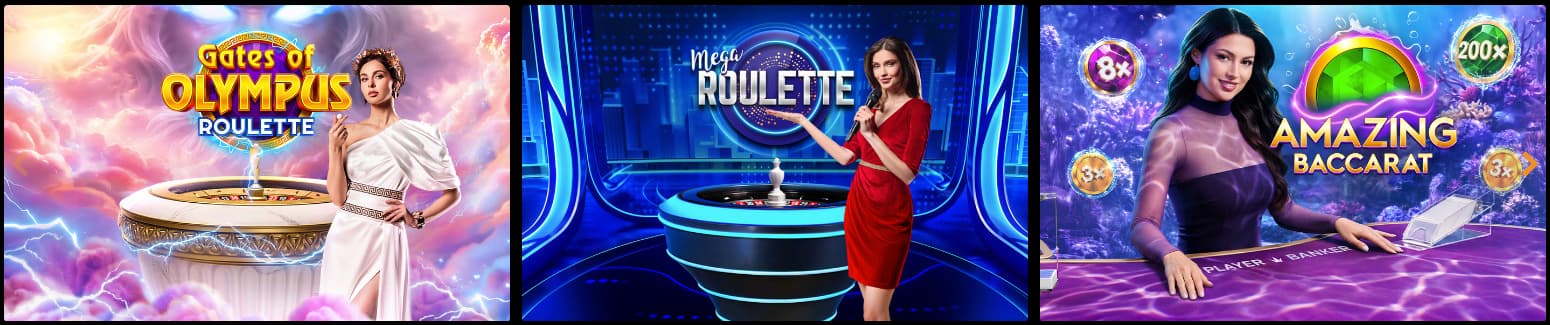 Kevin's Picks showing the games Gates of Olympus Roulette, Mega Roulette, and Amazing Baccarat.