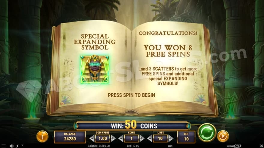 Bonus game intro that presentes the Pharaoh as the special expanding symbol.