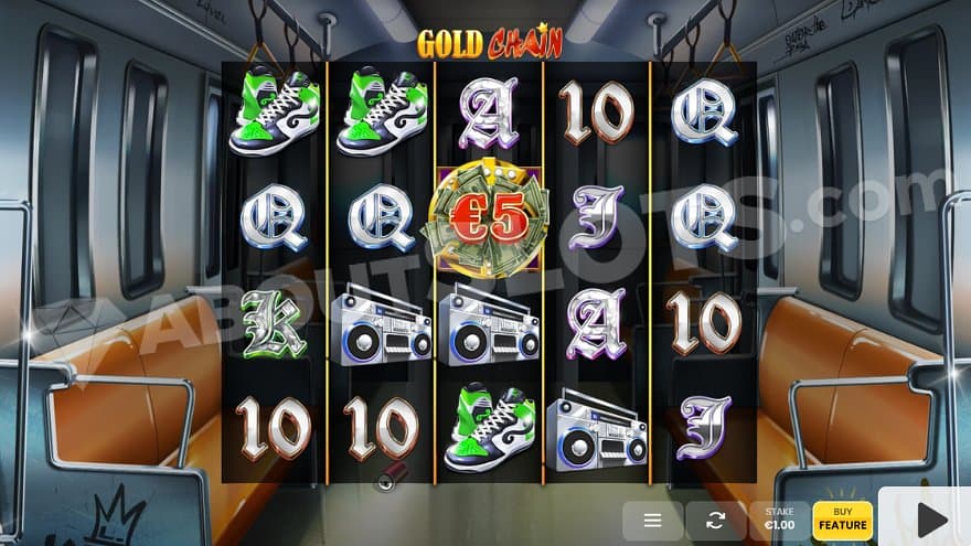 A subway car with 5 casino slot reels on top.