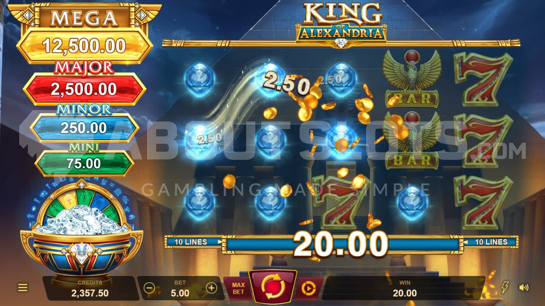 A casino slot in front of a pyramid.