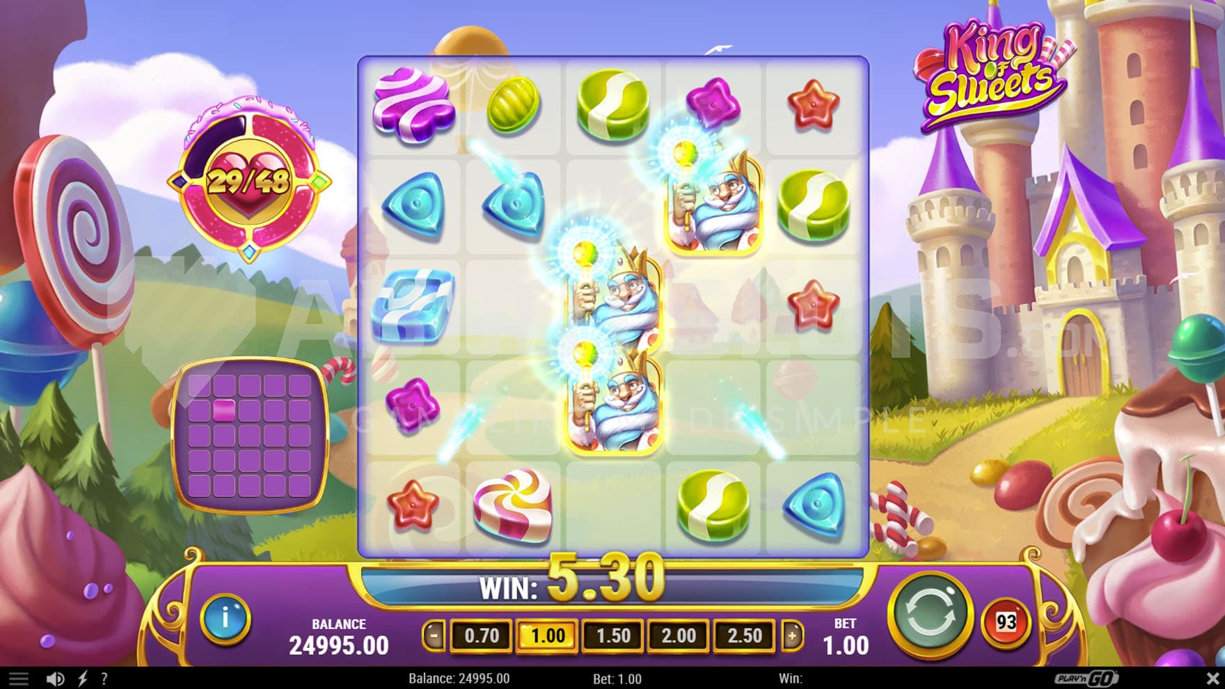 Candy Craze feature in progress, upgrading low value symbols into high-paying ones.