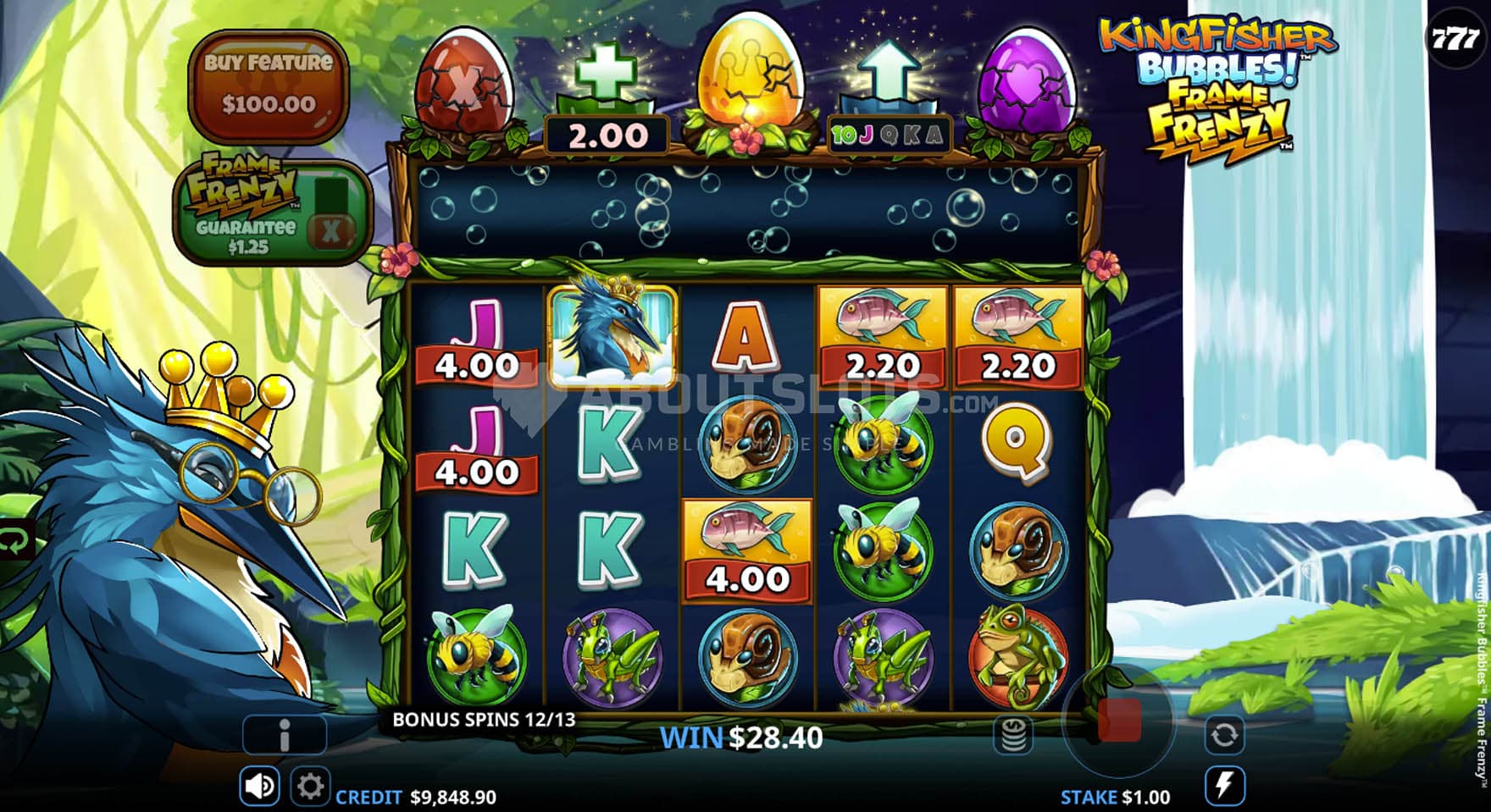 Screenshot of the regular Bonus Game in progress with 2 Enhancements activated.