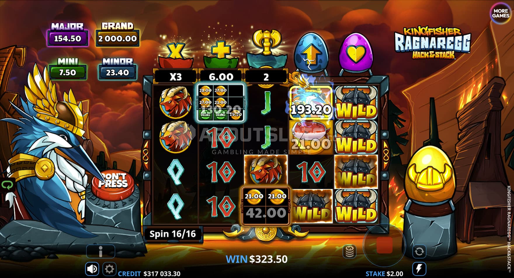 Screenshot of the Bonus feature in progress with a collection of multiple cash symbols triggered.