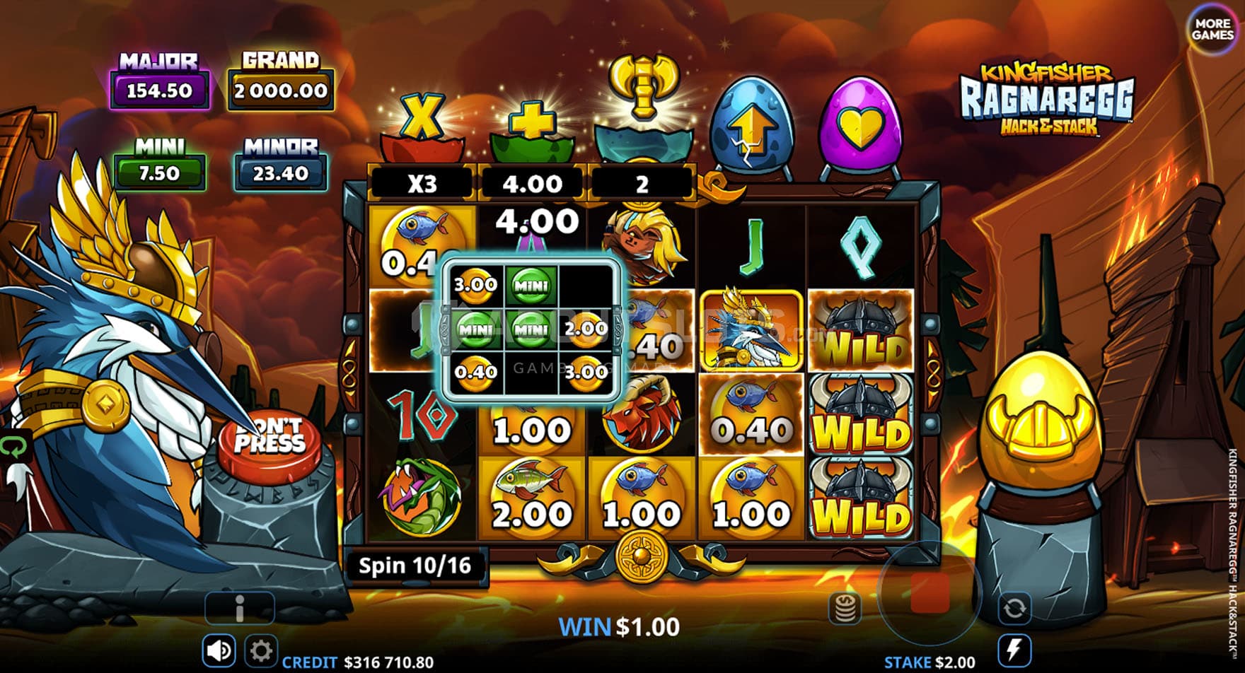 Screenshot of the Hack&Stack feature in progress during the bonus round.