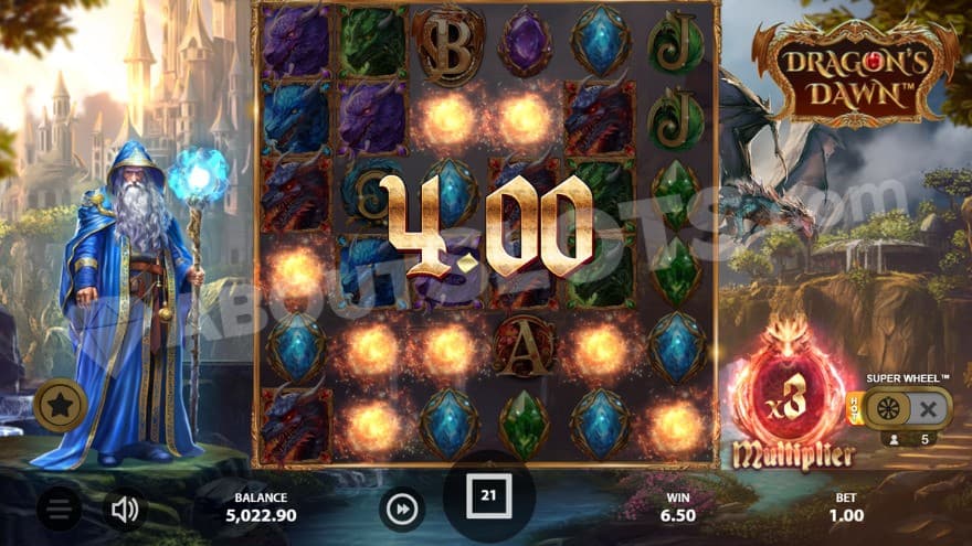 A win multiplier of 3X shown to the right during a bonus game spin.