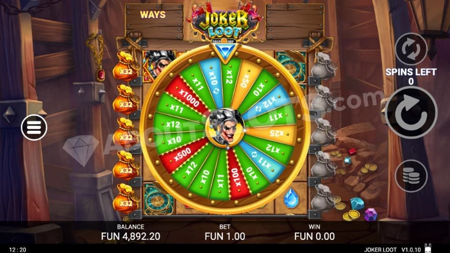 Intro bonus game with a wheel showing.