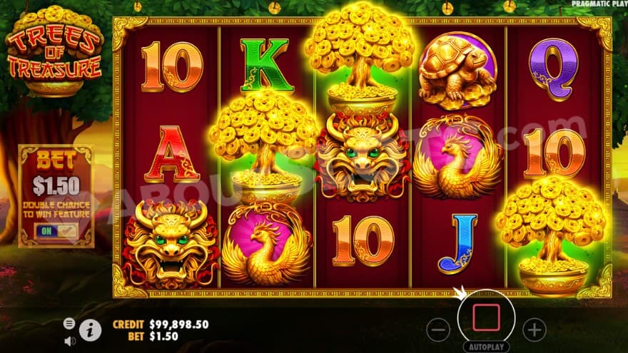 Bonus game activation with three golden trees.