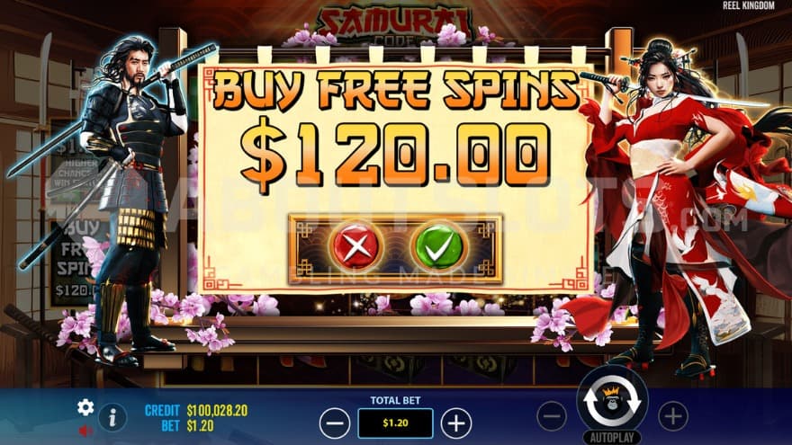 Bonus buy feature with an option to active the free spins directly for a cost of 120X the bet.