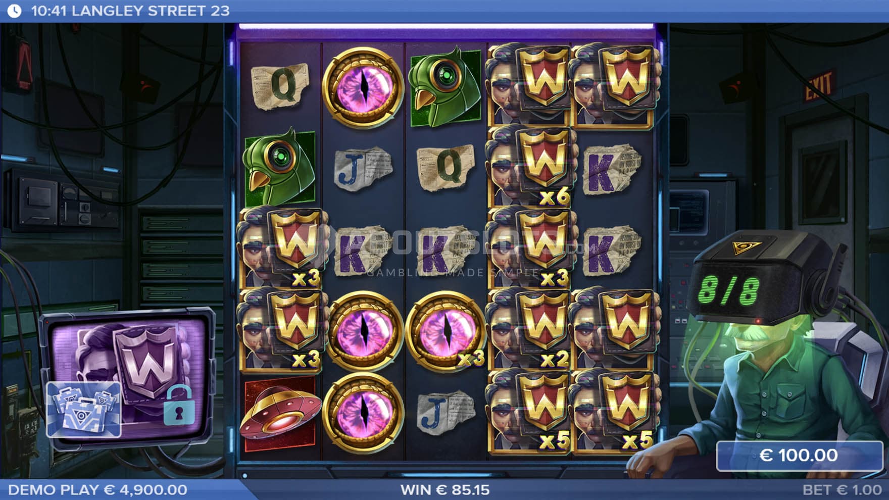 Screenshot of the Bonus Game, with multiple sticky Wild Symbols present on the grid.