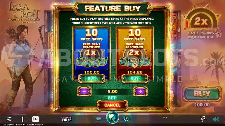 A menu offering the Free Spins feature for sale.