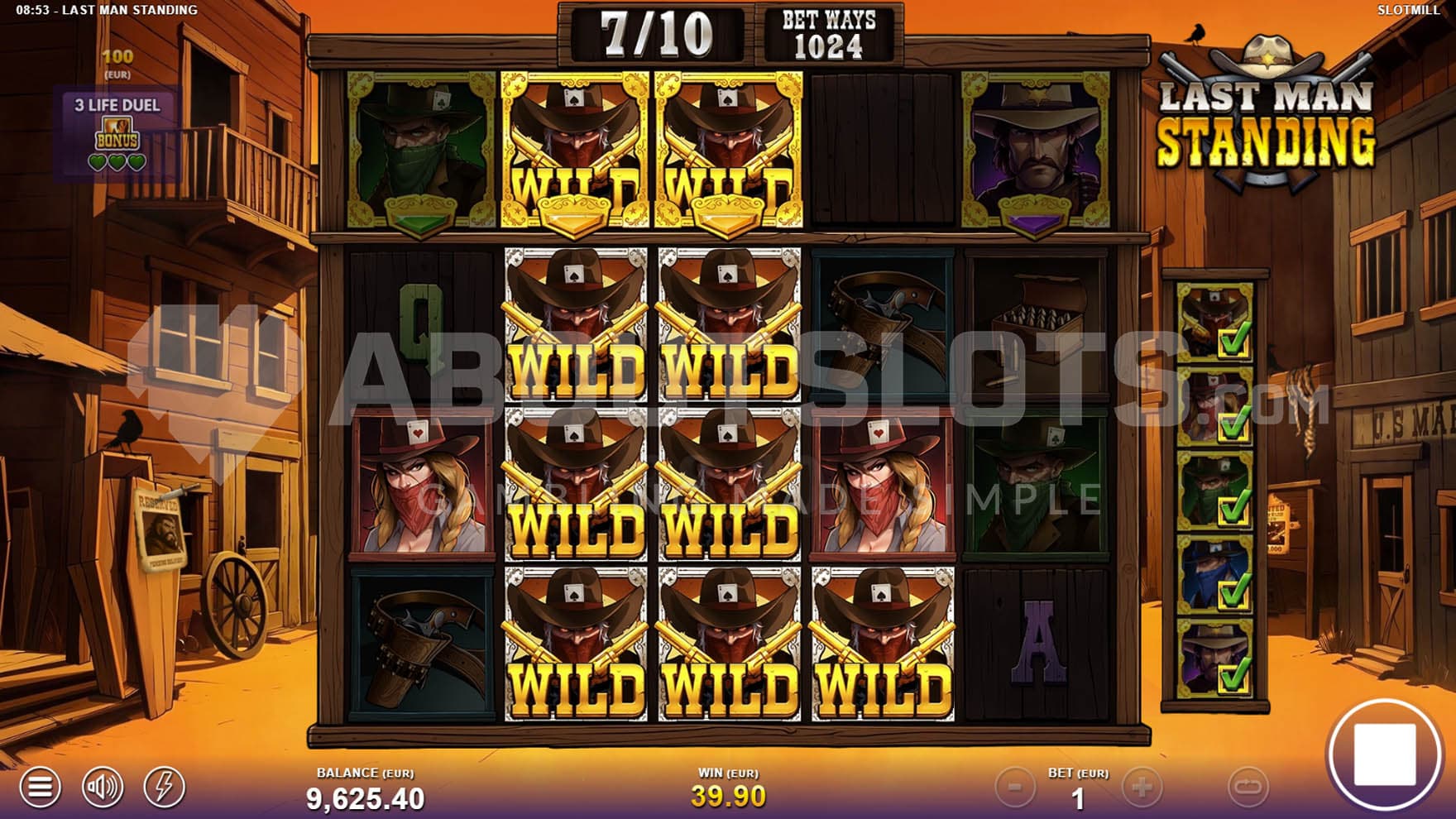Free Spins round in progress with all high-paying symbols upgraded to Expanding Symbols and a win with 2 Expanding Wilds.