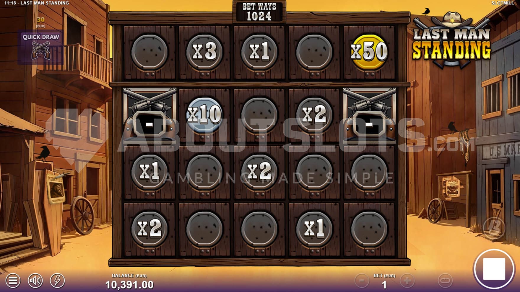 Quick Draw feature in progress with multiple instant prizes on the grid.