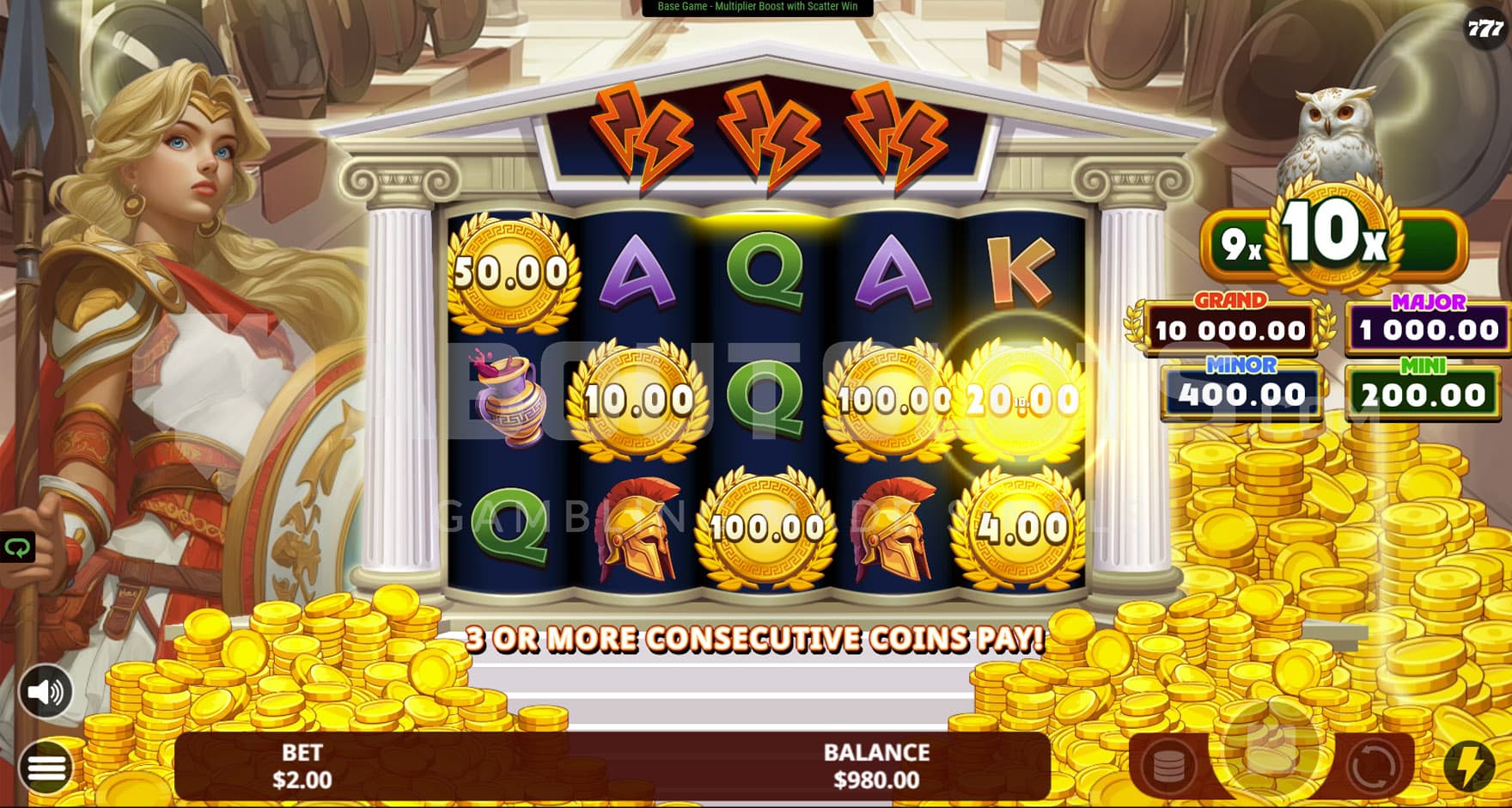 Coin Prizes feature triggered in the base game, awarding cash from multiple coins.