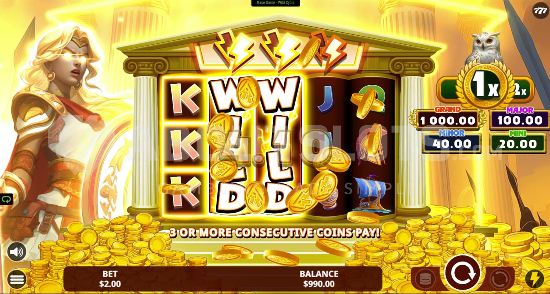 Wild Reels feature triggered in the base game on reel 2 and 3.