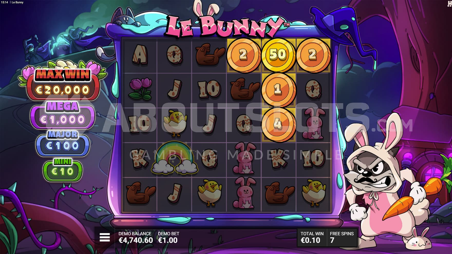 Spell of Luck Bonus in progress, showing several Gold Squares activated.