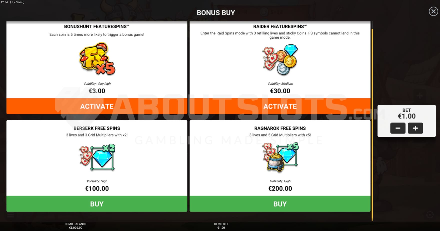 Feature Buys with four options to choose from.
