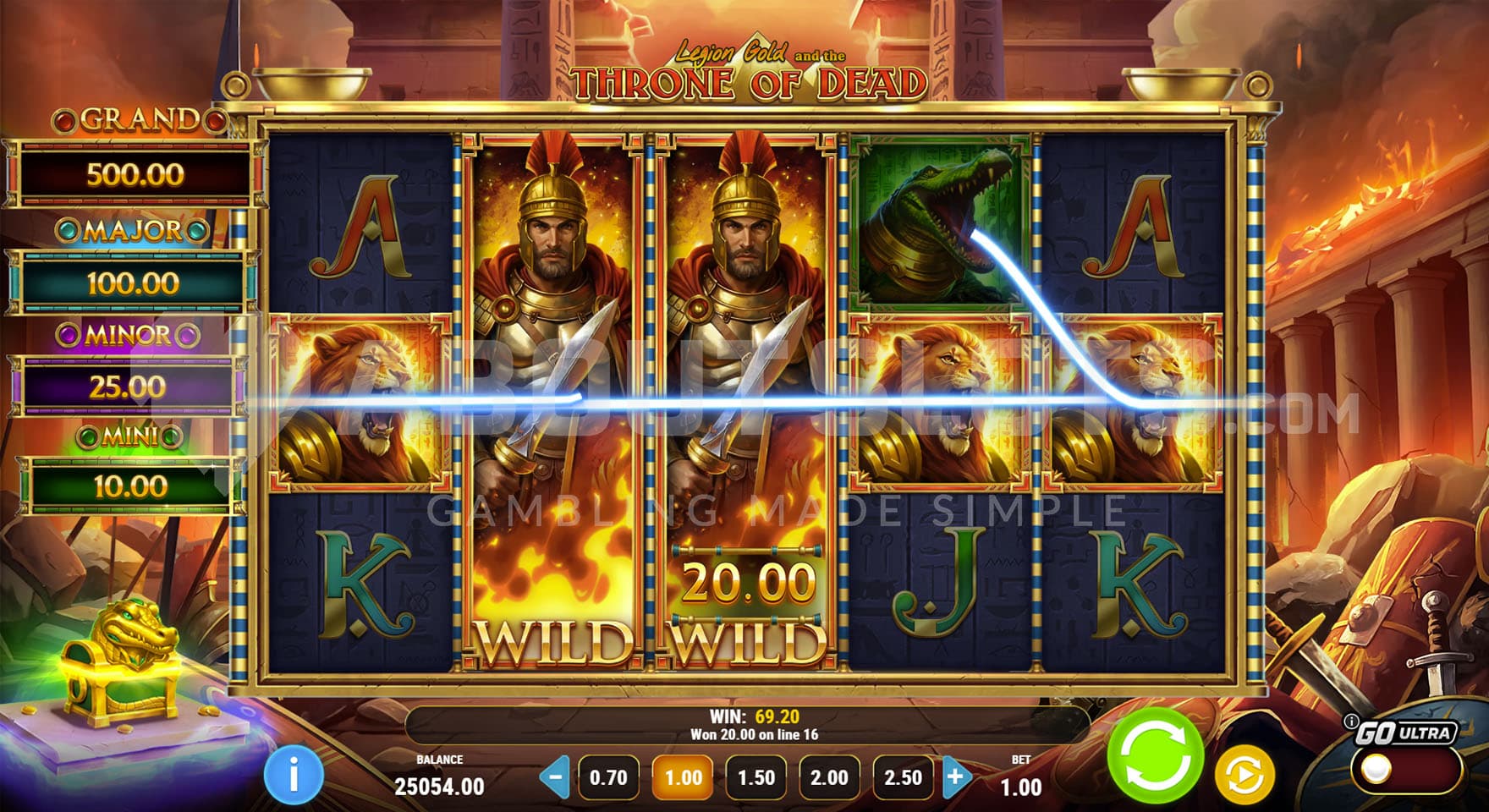 Two Expanding Wilds hit on reels 2 and 3 in the base game.