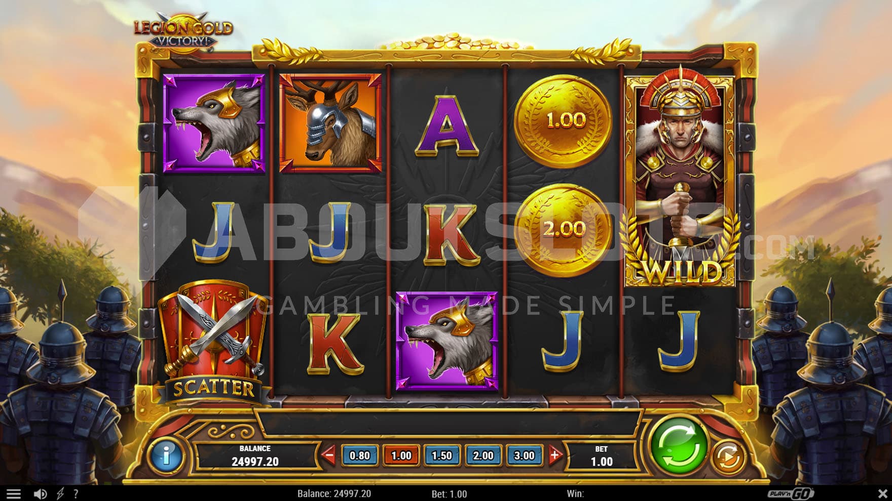 Base Game view of a 5x3 grid on a backdrop of hills occupied by Ancient Roman army.