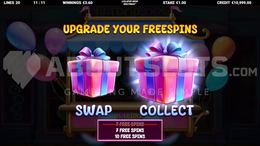 A screen with two presents where the player can choose to keep one or change it to the other.