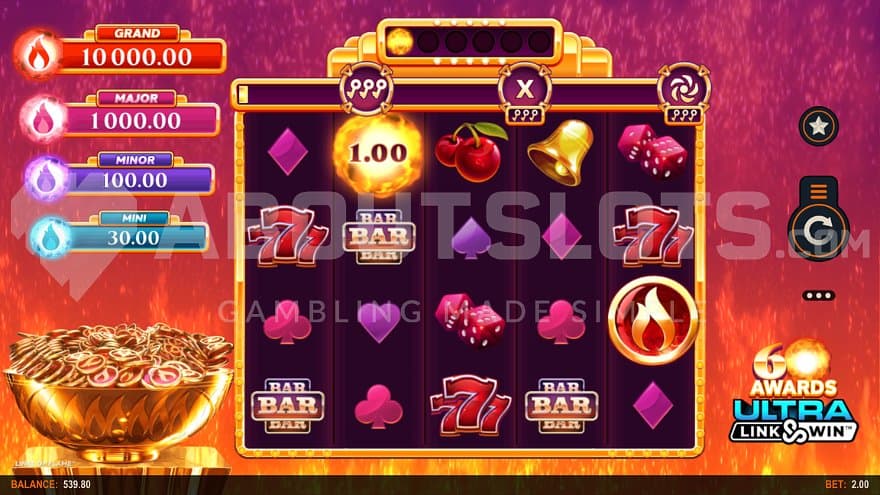 A casino slot with above a fire.