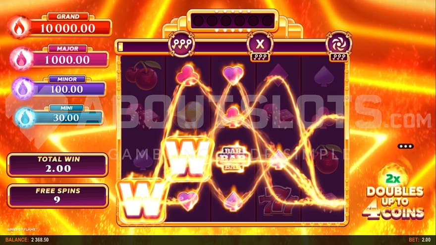 A win with wild symbols on the first two reels in the Free Spins.