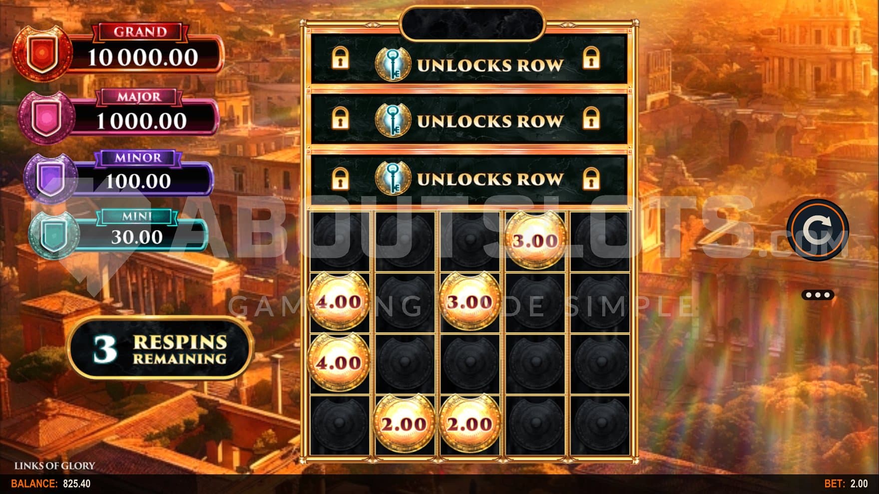Six symbols on the reels in the respin feature.