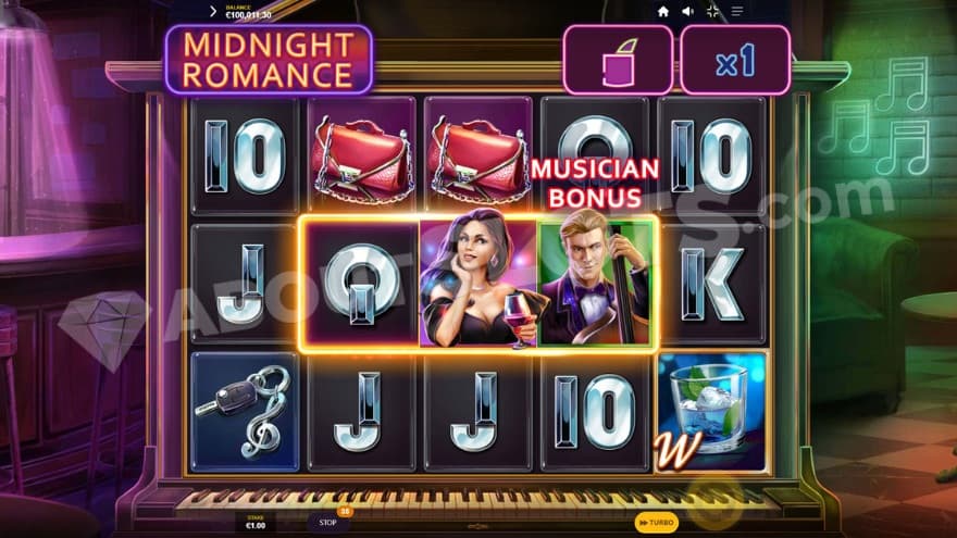 Musician bponus feature being active with a current 1X win multiplier.