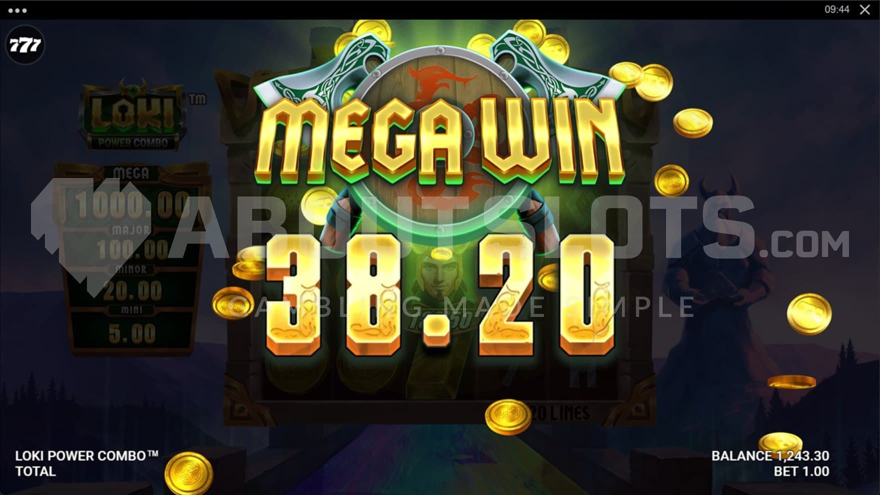 A win of 38.2x the bet.