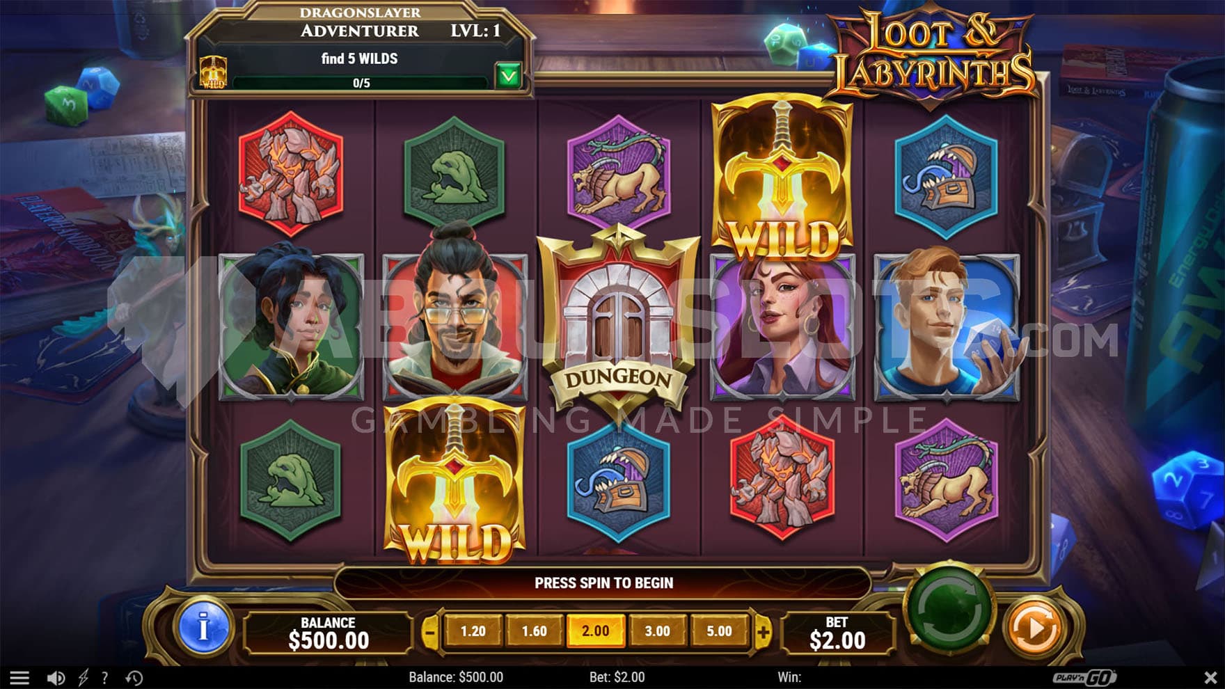 Base Game view of a 5x3 grid on a backdrop of a table with items used for a tabletop RPG session.