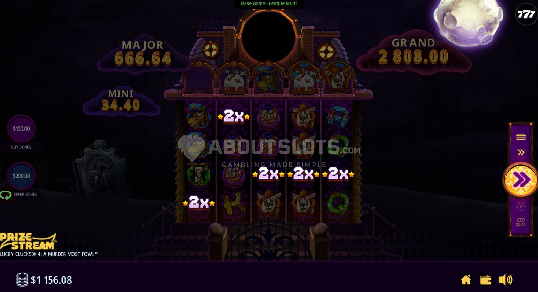 Screenshot of the x2 Wild Multiplier triggered on each of the 5 reels.