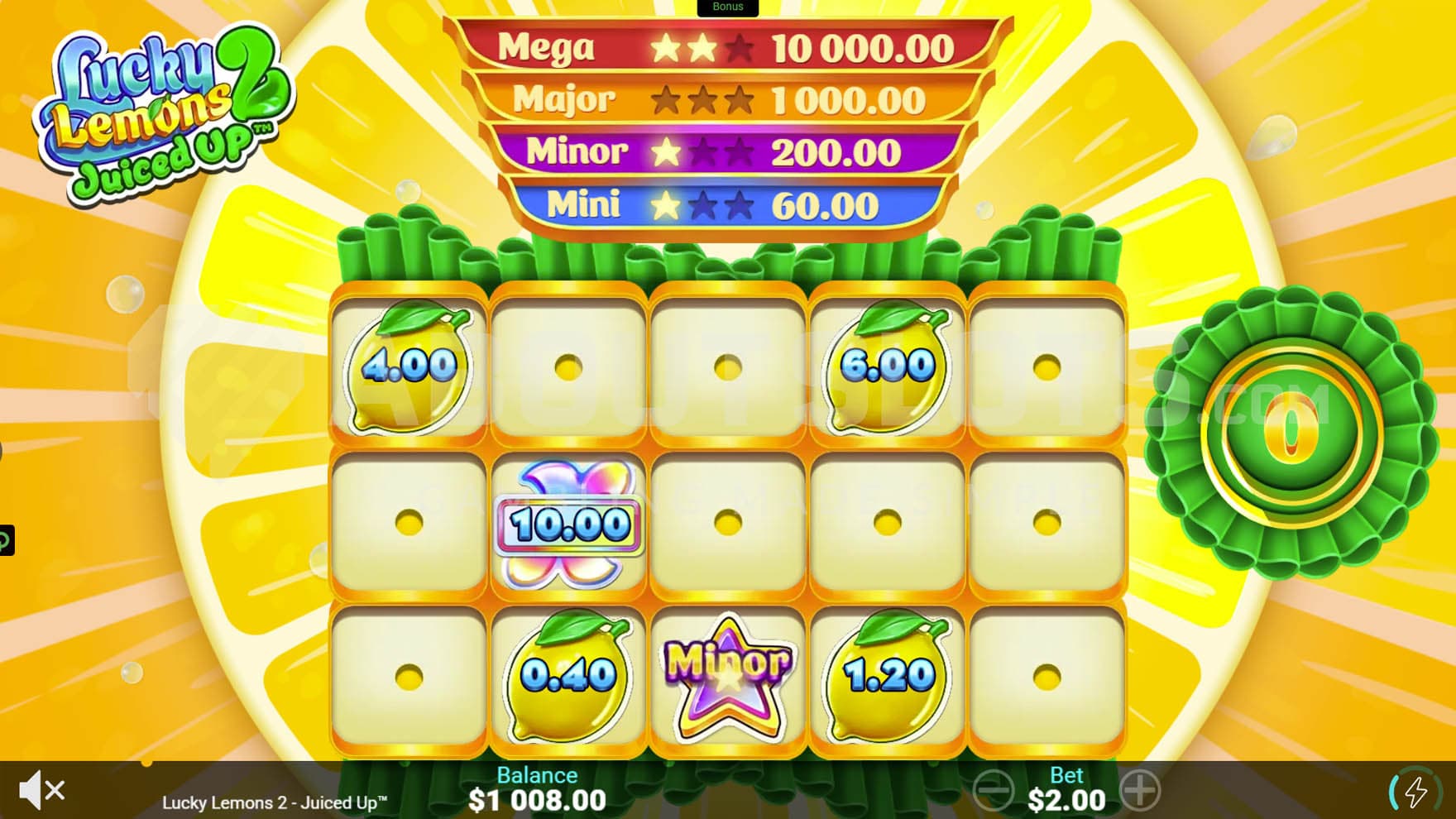 Bonus round in progress, showing multiple cash symbols locked on the grid.