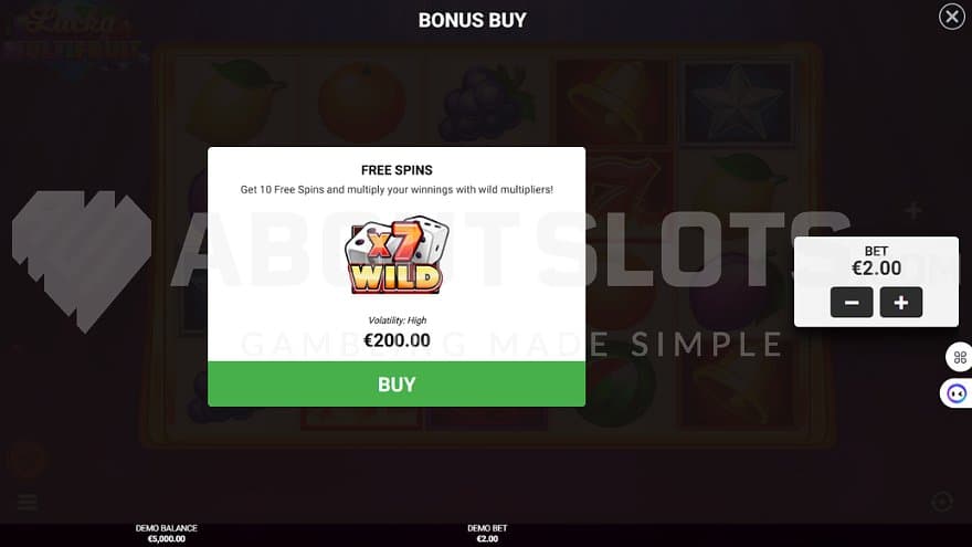 A screen offering the Free Spins for 100X the bet.