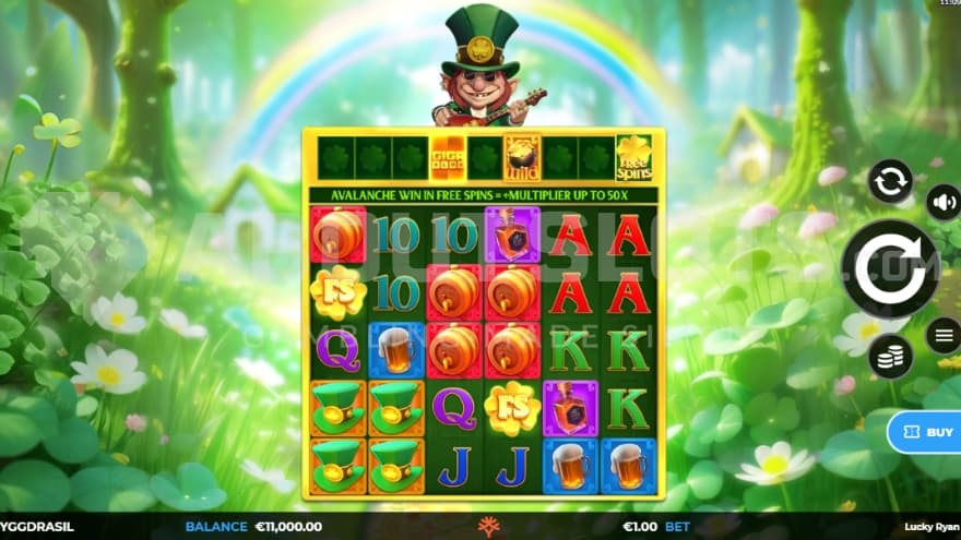 A casino slot with a leprechaun on top of the reels.