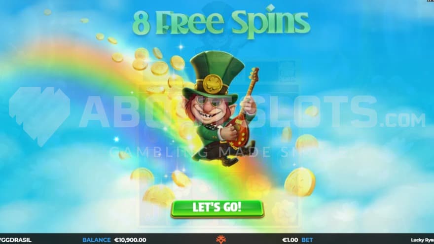 A welcome screen to eight Free Spins.