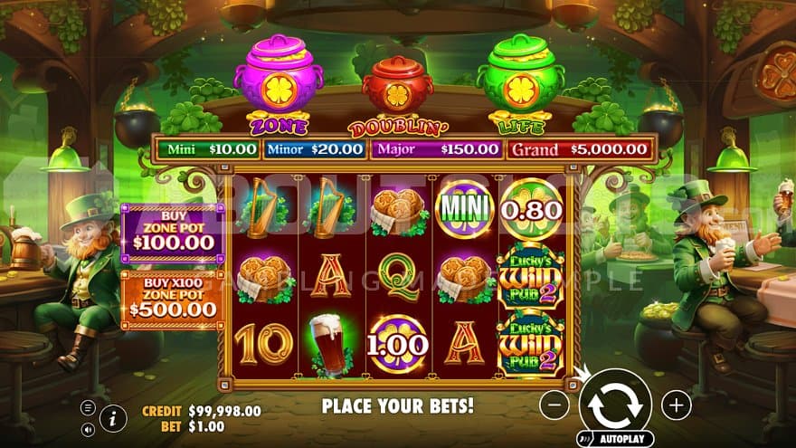 A casino slot in a pub with leprechauns.
