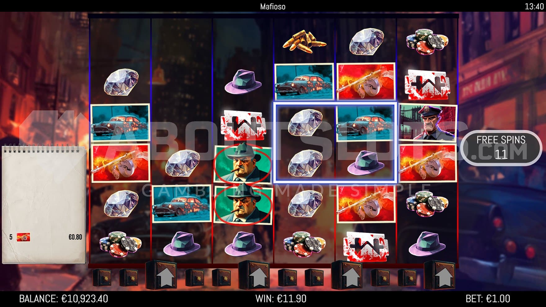 Disappearing symbols on a win in the Free Spins.