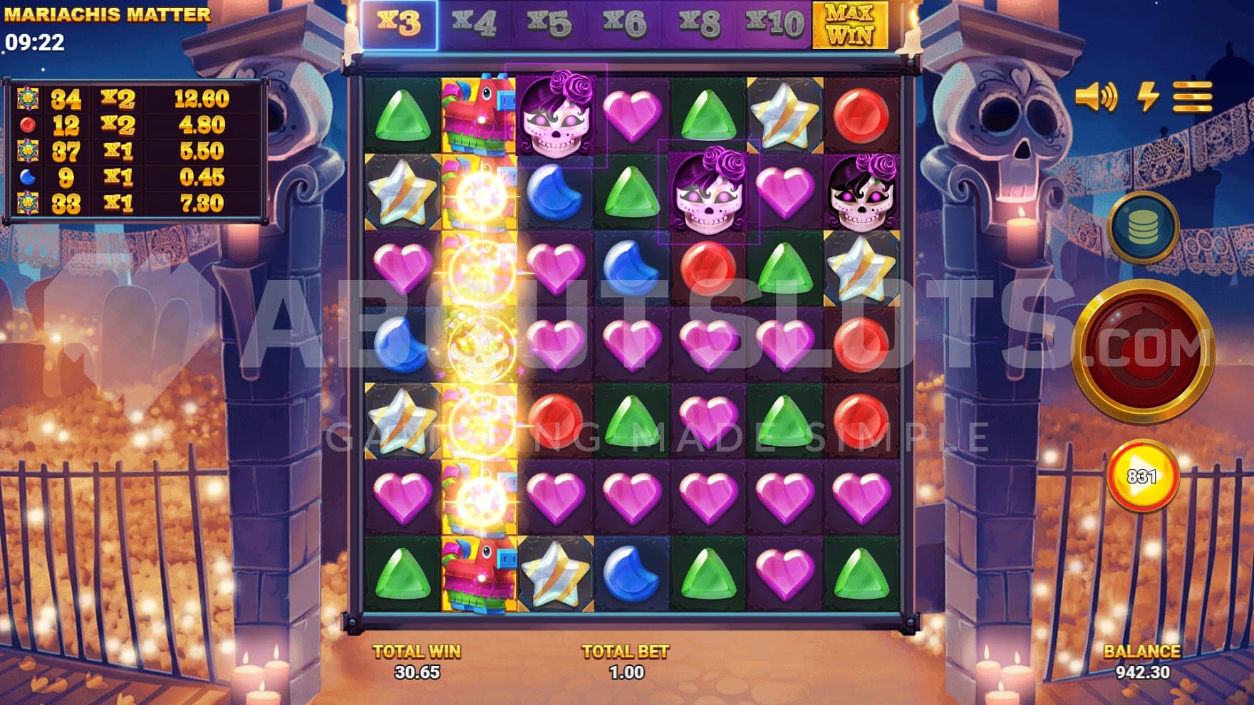 A win with symbols on the second reel.