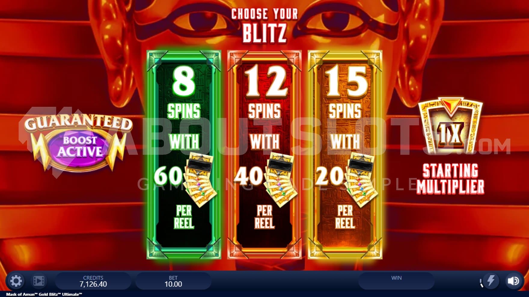 A screen offering different number of Free Spins with different perks.