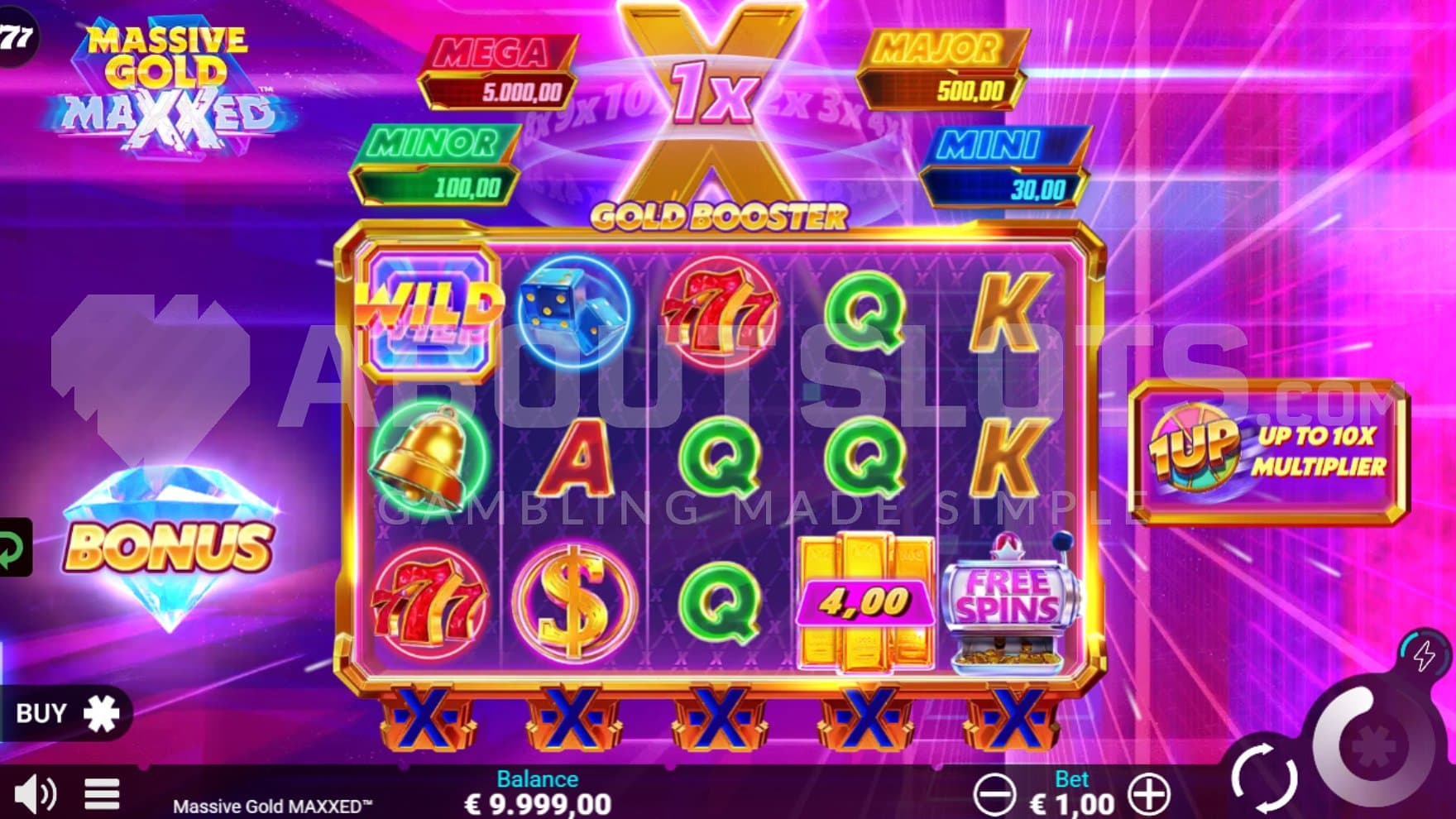 A casino slot with 5 reels.